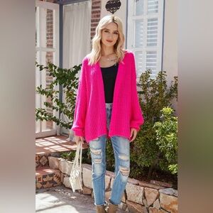 Rib-Knit Open Front Drop Shoulder Cardigan